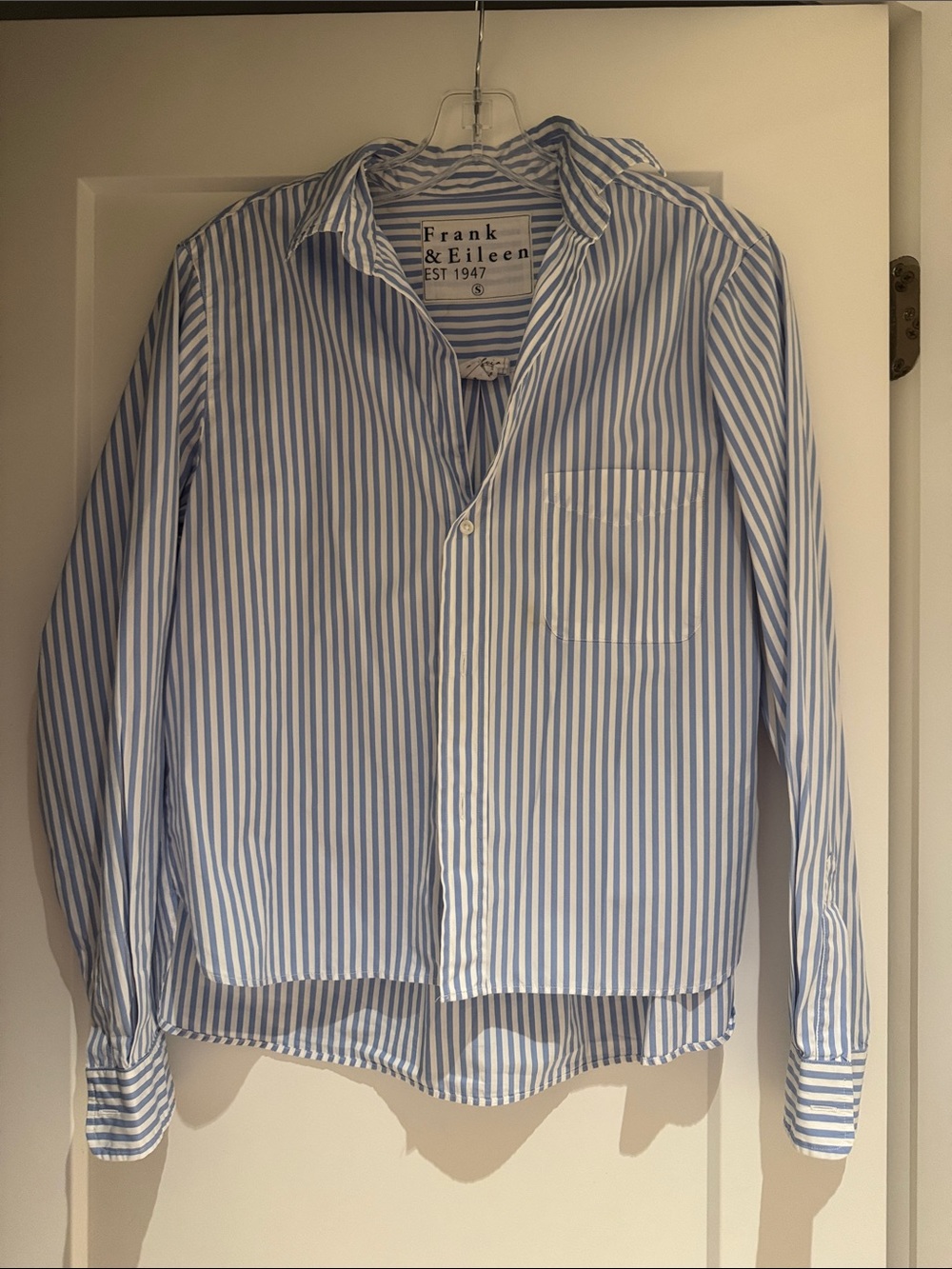 Frank & Eileen Sylvie Light Blue and White Striped Casual Button-Down Shirt